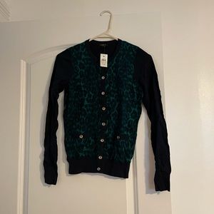 Ann Taylor xs petite green leopard cardigan